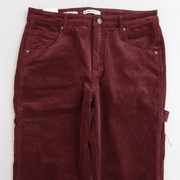VIGOSS Frankie Straight Corduroy Carpenter Pants Burgundy Red Women's Size 32 - Picture 2 of 11